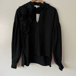 JH ZANE Black Long Sleeve Ruffle Blouse
